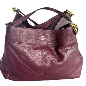 Coach Lexy Shoulder Bag In Oxblood Pebbled Leather Large Hobo Gold Hardware